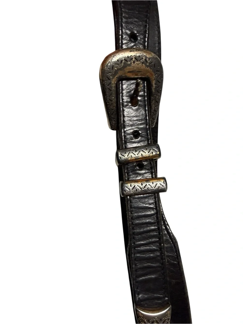 Vintage Brighton Black Leather Western Belt Silver Hardware Boho Y2K